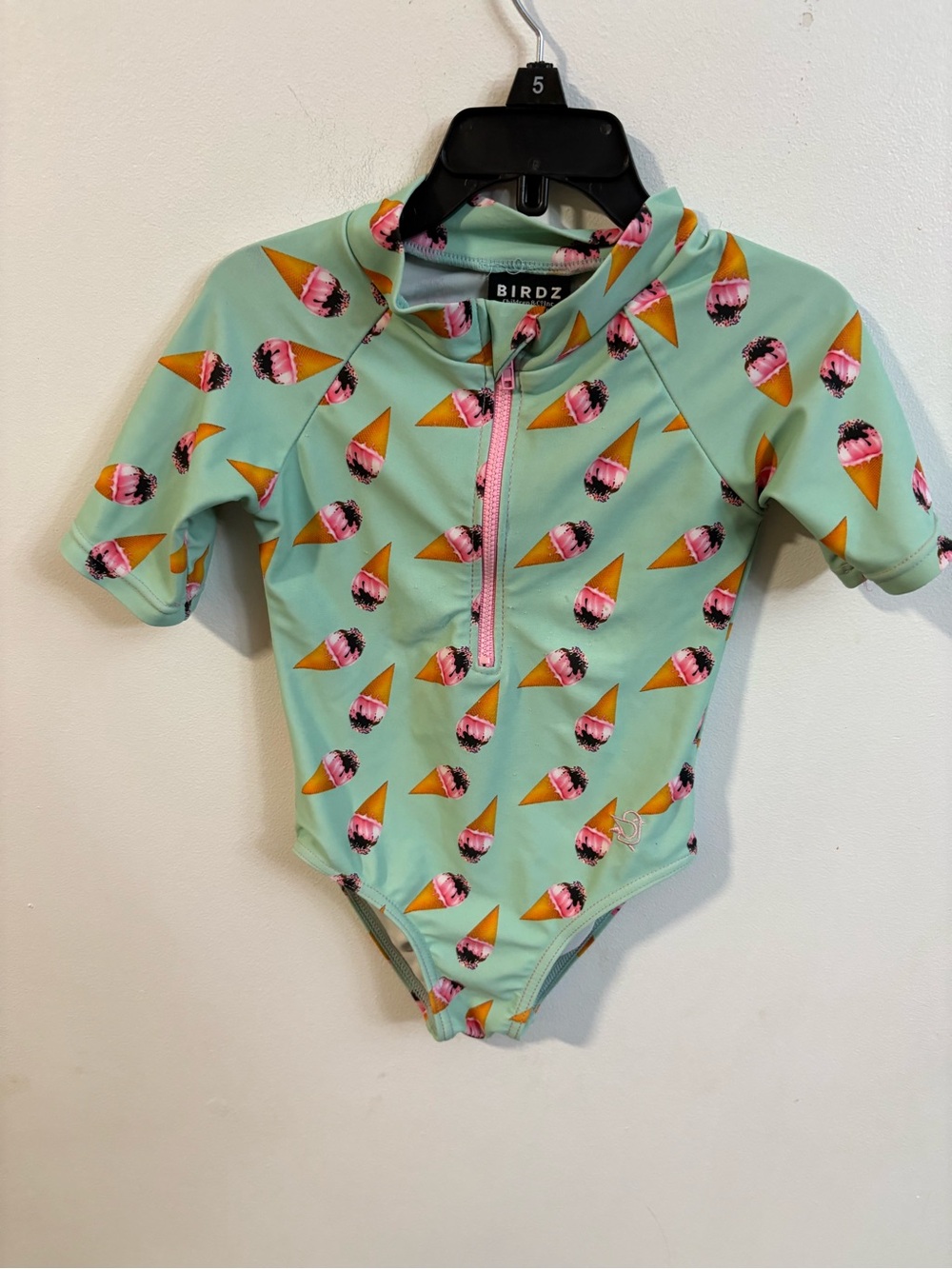 Birdz ' Mint Ice Cream Print Rash Guard One-Piece Swimsuit 3 years